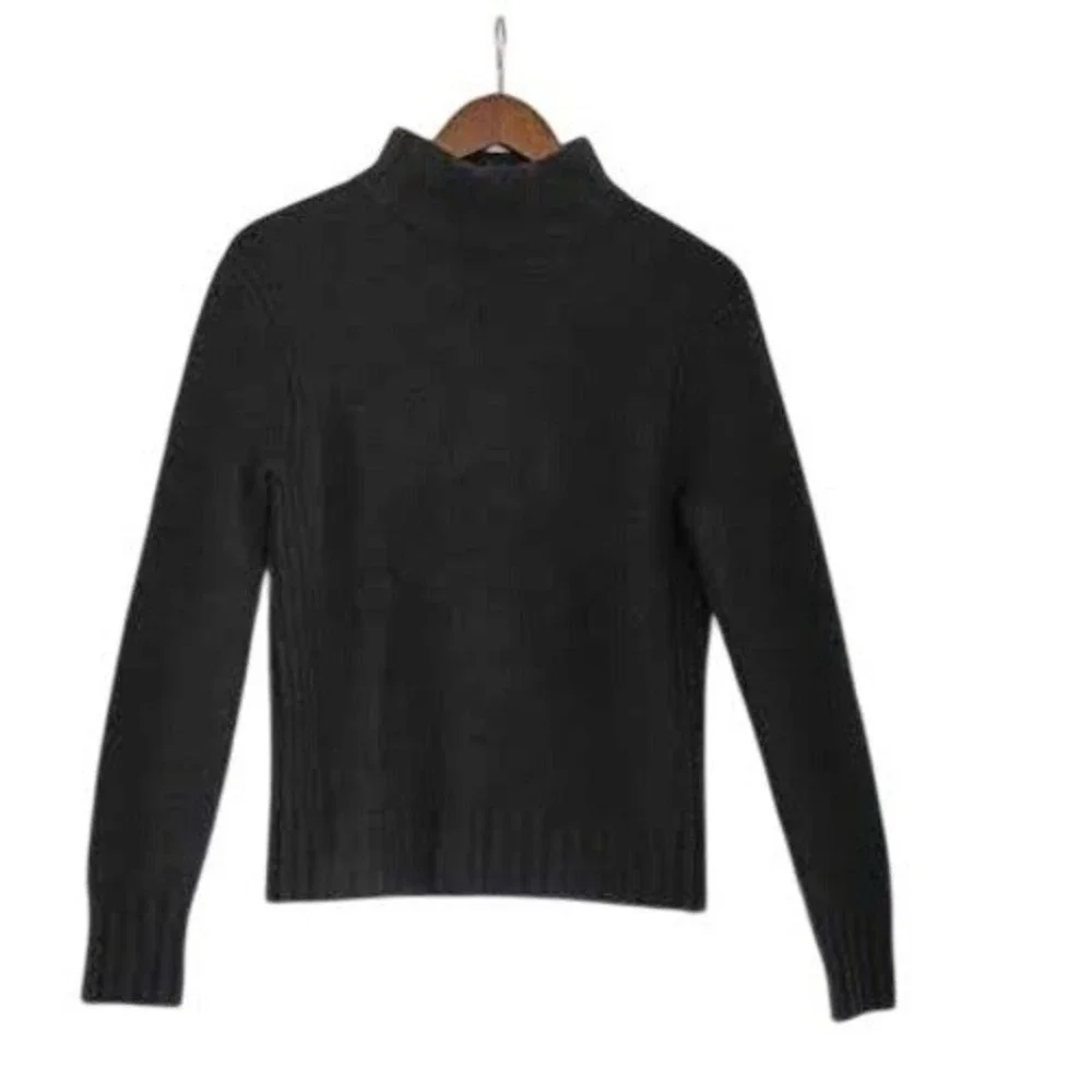 J.Crew Womens Merino Wool Alpaca Blend Mock Neck Turtleneck Sweater Black‎ Small